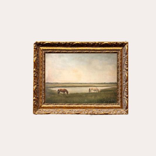Grazing Horses, French Brass Gold Mould Framed Art- 5x7" (Copy) Framed Art 