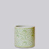 Green and White Scrolling Peony Cachepot Vases & Planters 