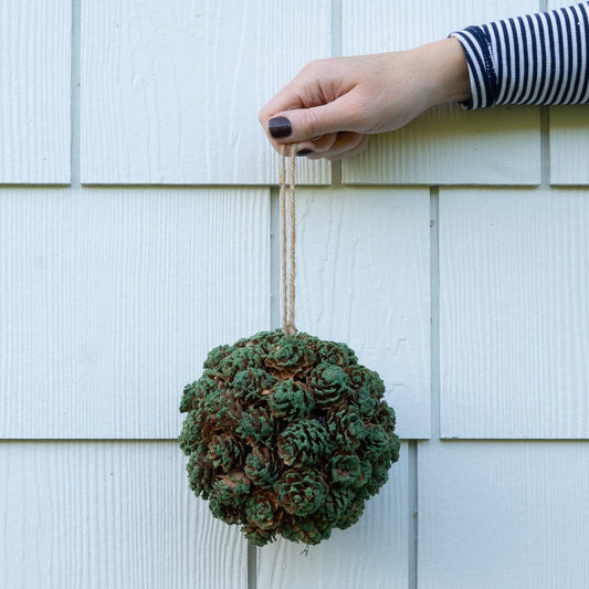 Green & Brown Mini Pinecone Ball- 5.25" Objects & Accents 