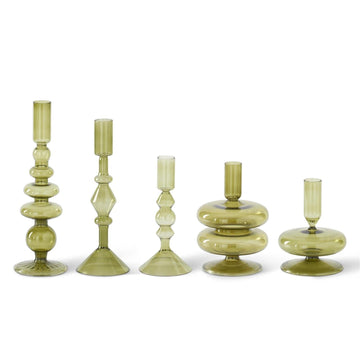 Green Glass Modern Taper Candleholders Objects & Accents 