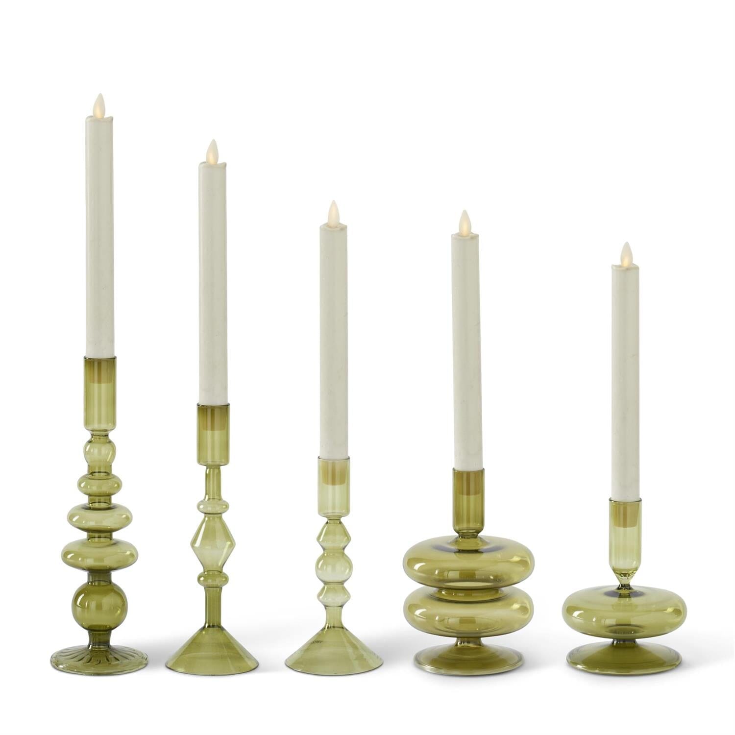 Green Glass Modern Taper Candleholders Objects & Accents 