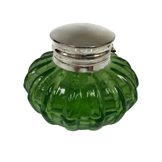 Green Swirl Glass Inkwell & Lid Objects & Accents 