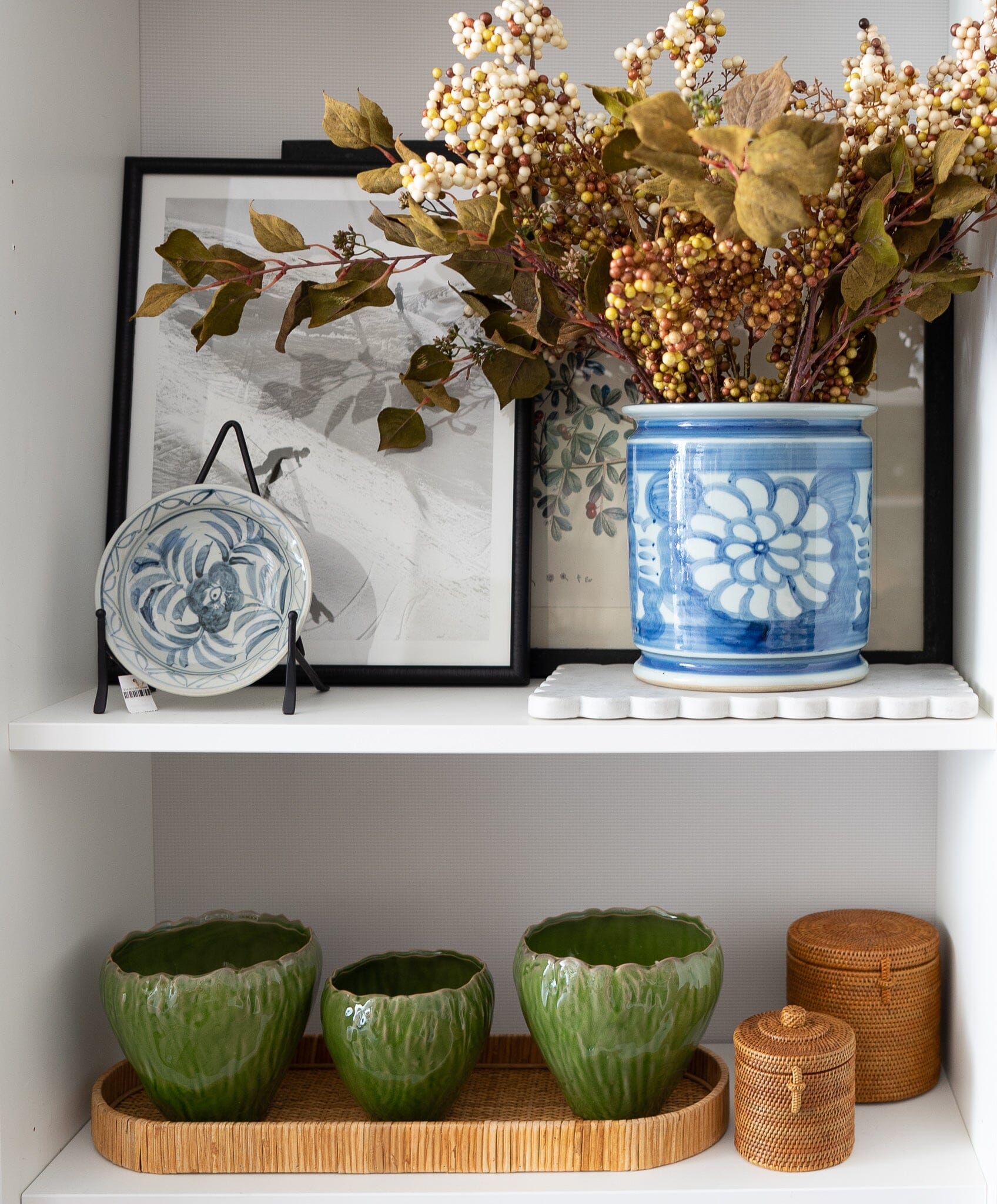 Hand Painted Floral Blue and White Porcelain Cachepot Vases, Planters & Jars 