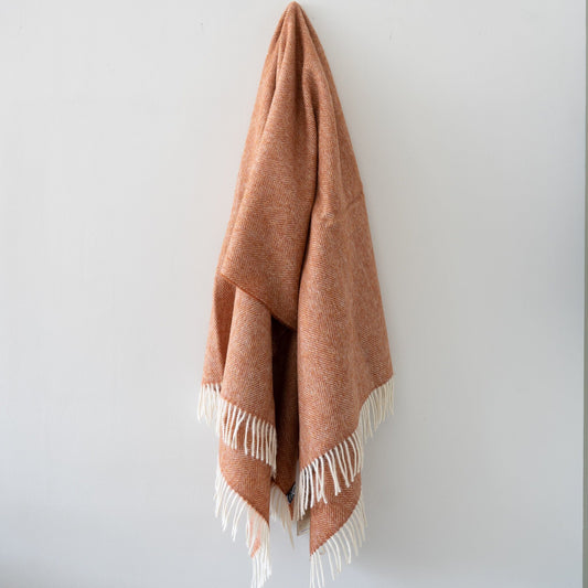 Herringbone Pure British Wool Throw - Terracotta Throws 