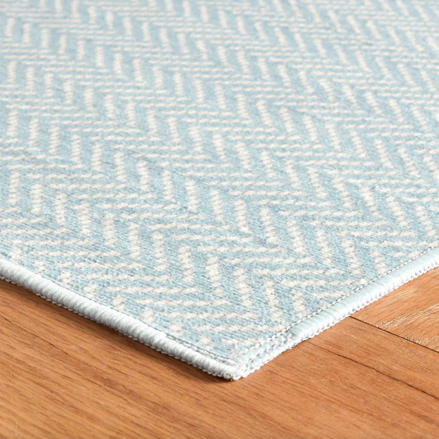 Herringbone Swedish Blue Machine Washable Rug WASHABLE 