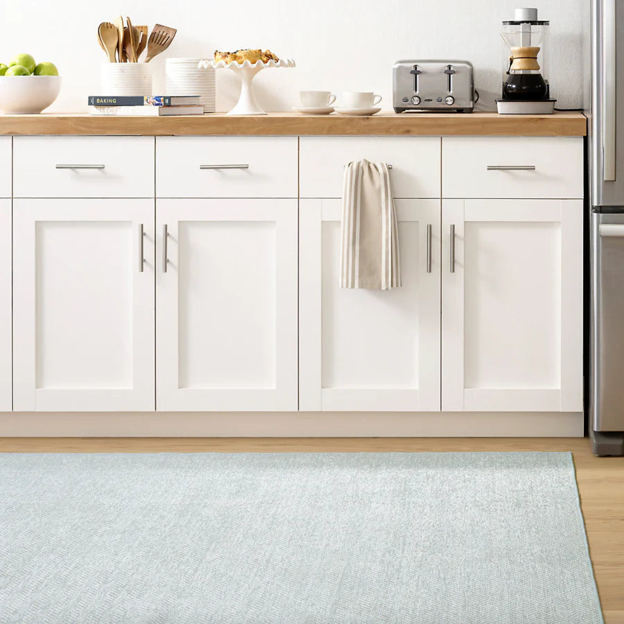 Herringbone Swedish Blue Machine Washable Rug WASHABLE 