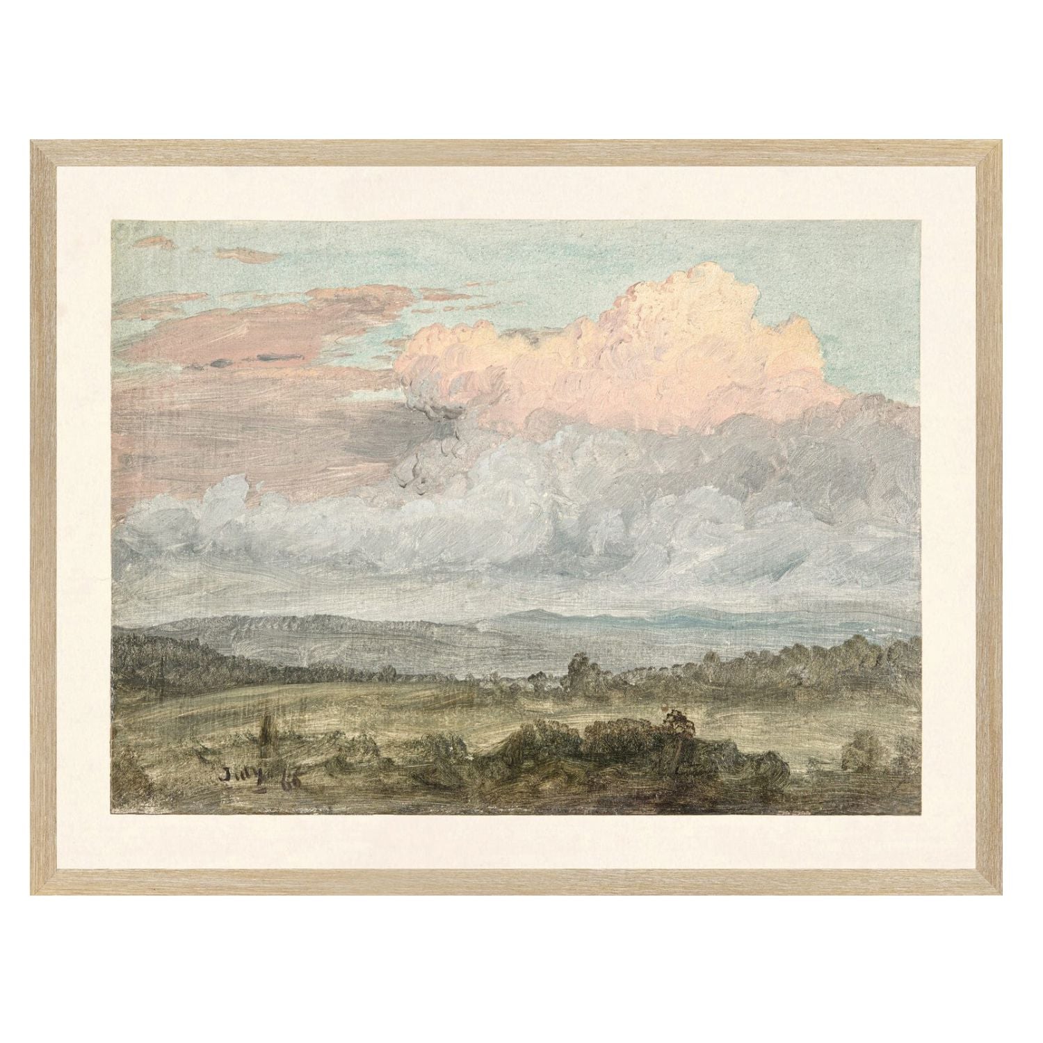Hudson River School- Clouds, Hudson Valley C. 1870- Framed Glass Framed Art 