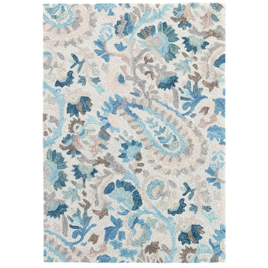 Ines Blue Hand Micro Hooked Wool Rug Rugs 