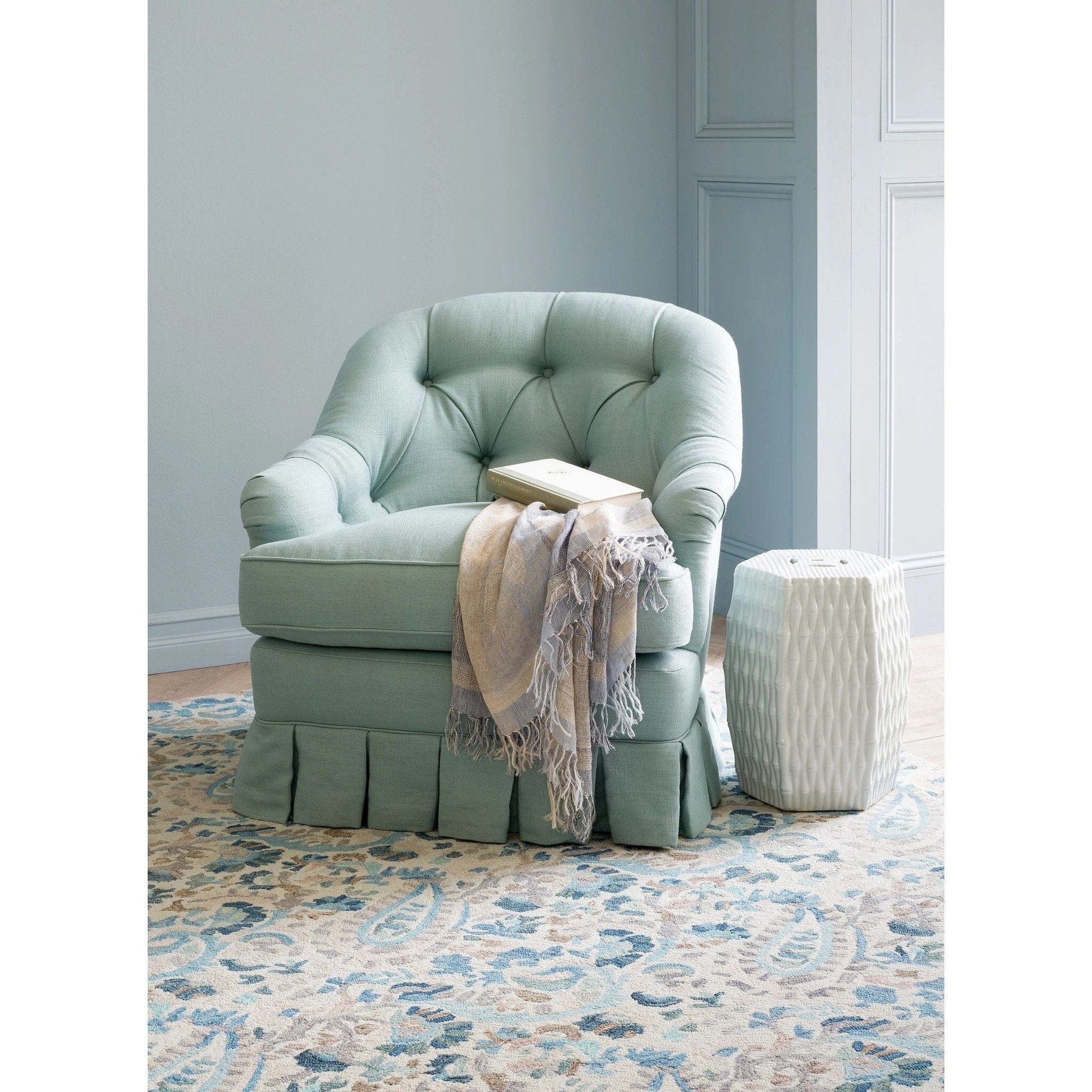 Ines Blue Hand Micro Hooked Wool Rug Rugs 