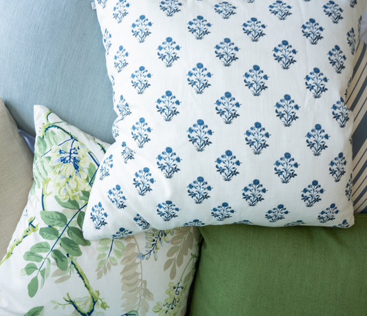 Izzy Blue Block Print Pillow 22" Pillows 