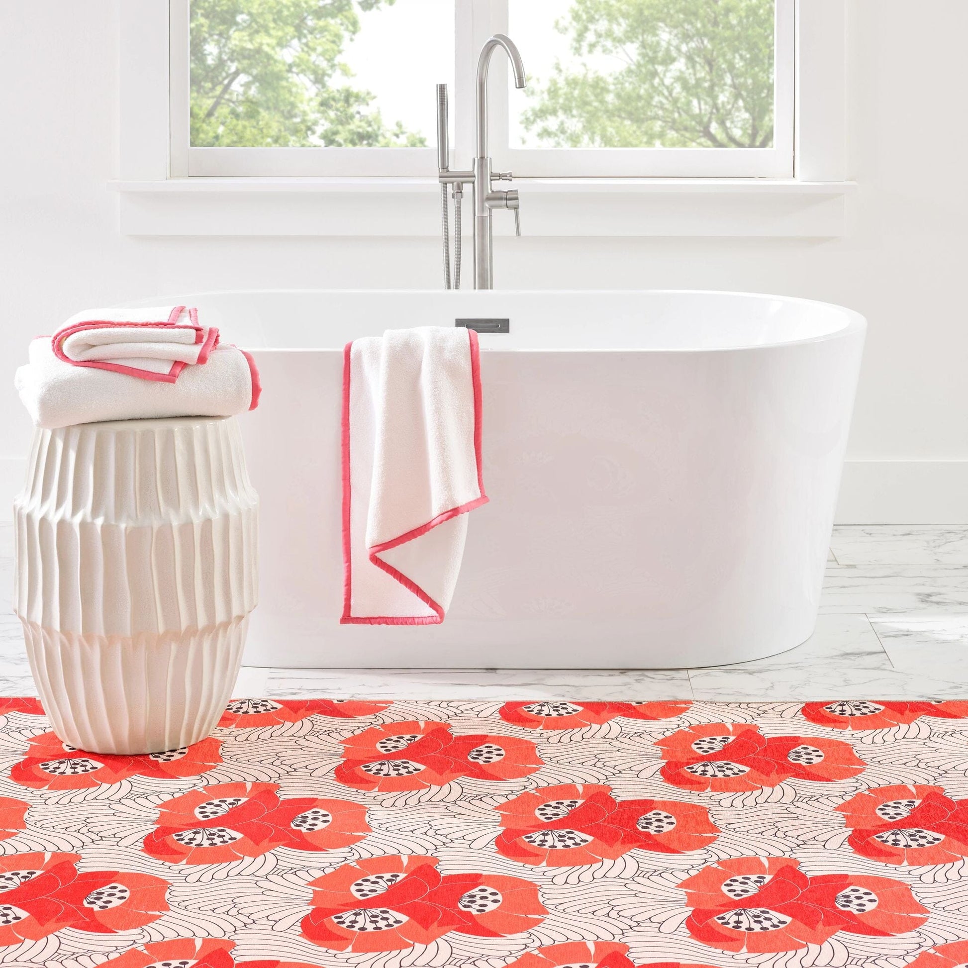 Japanese Poppy Multi Machine Washable Rug Rugs 