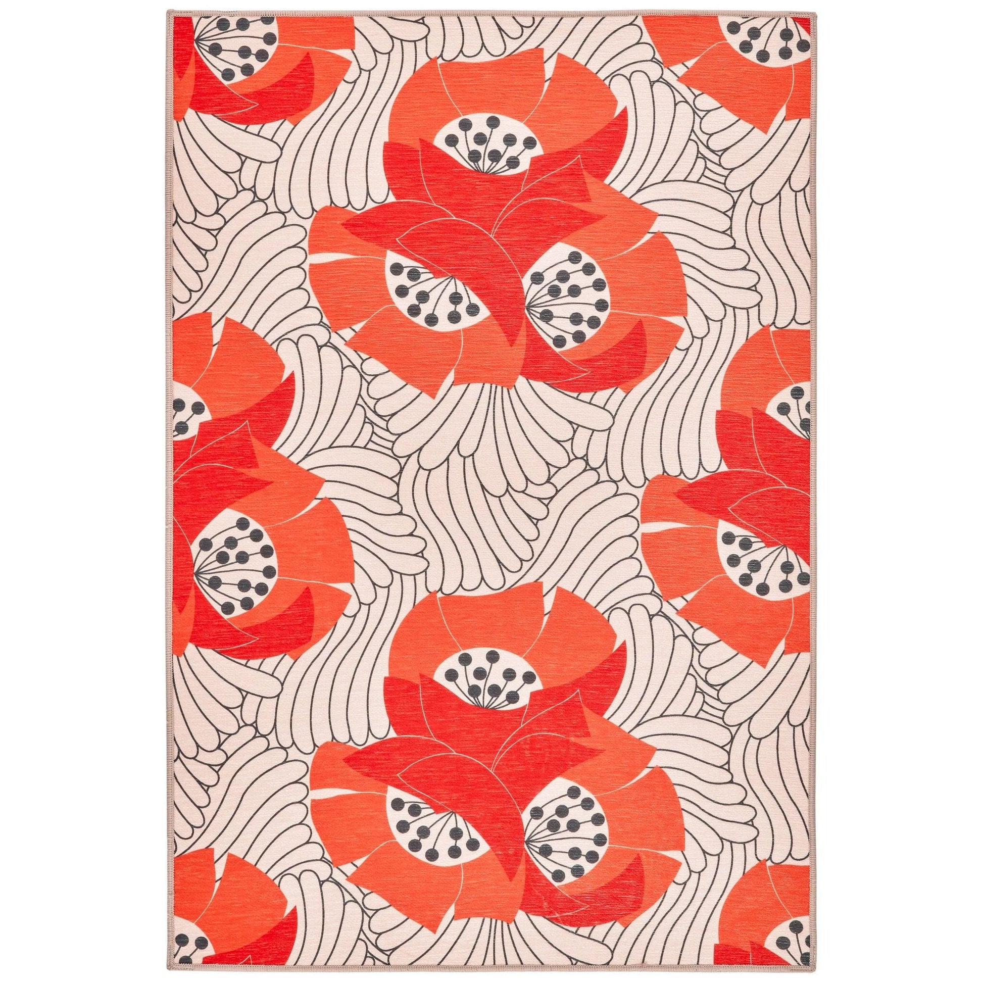 Japanese Poppy Multi Machine Washable Rug Rugs 