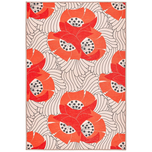 Japanese Poppy Multi Machine Washable Rug Rugs 