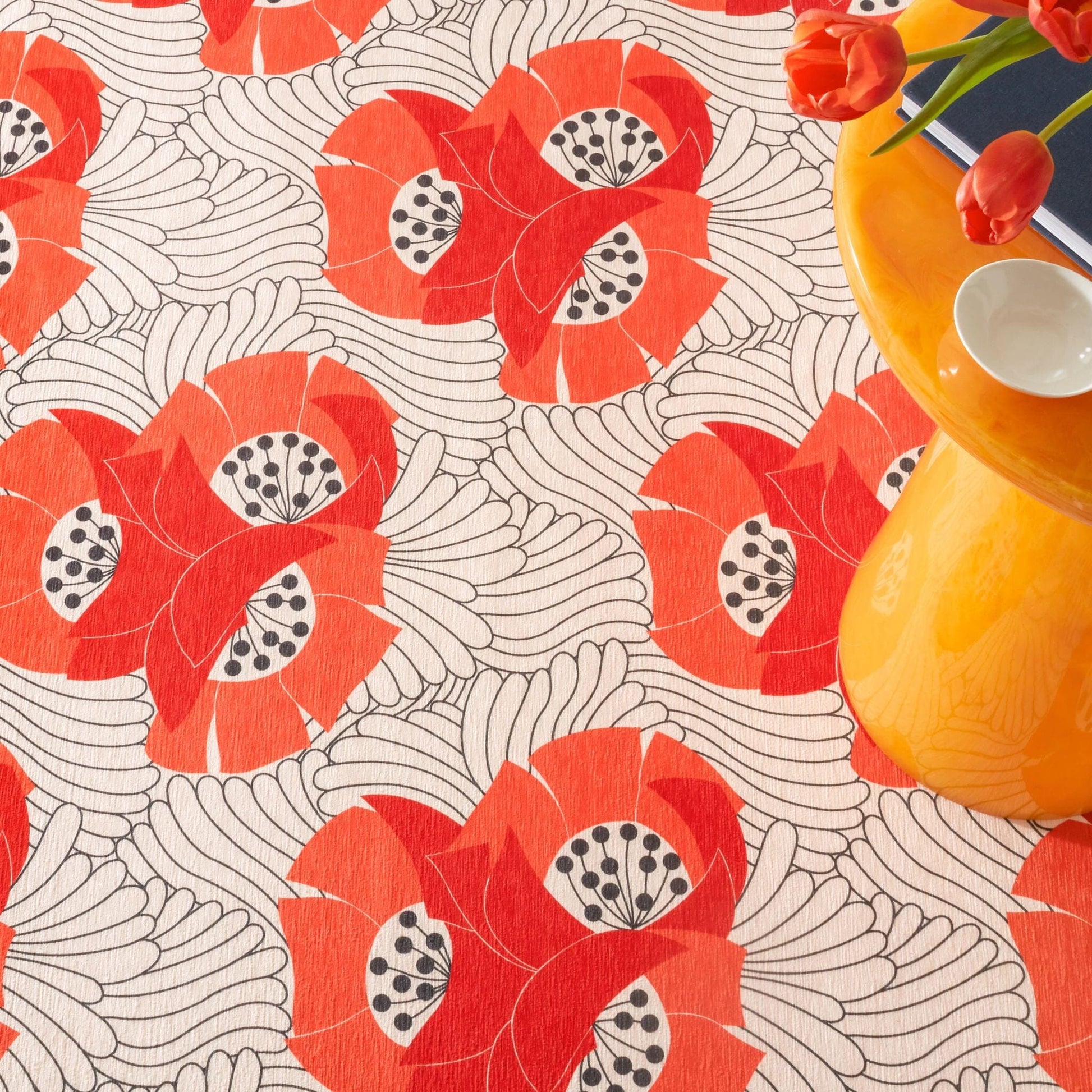 Japanese Poppy Multi Machine Washable Rug Rugs 