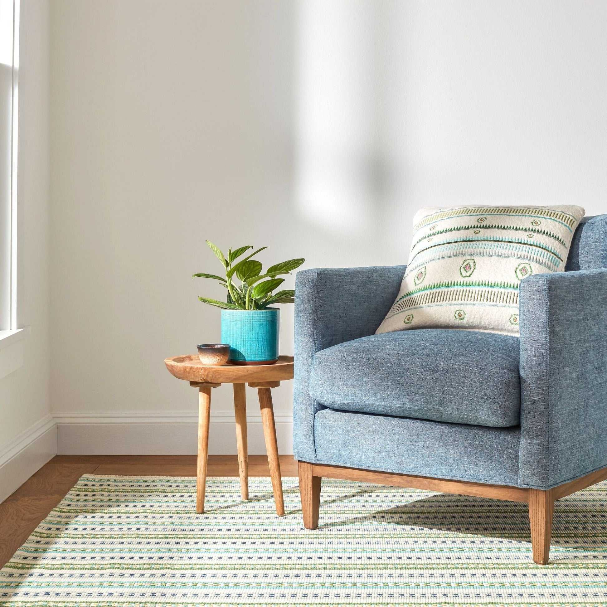 Long Slade Teal Handwoven Cotton Rug Rugs 