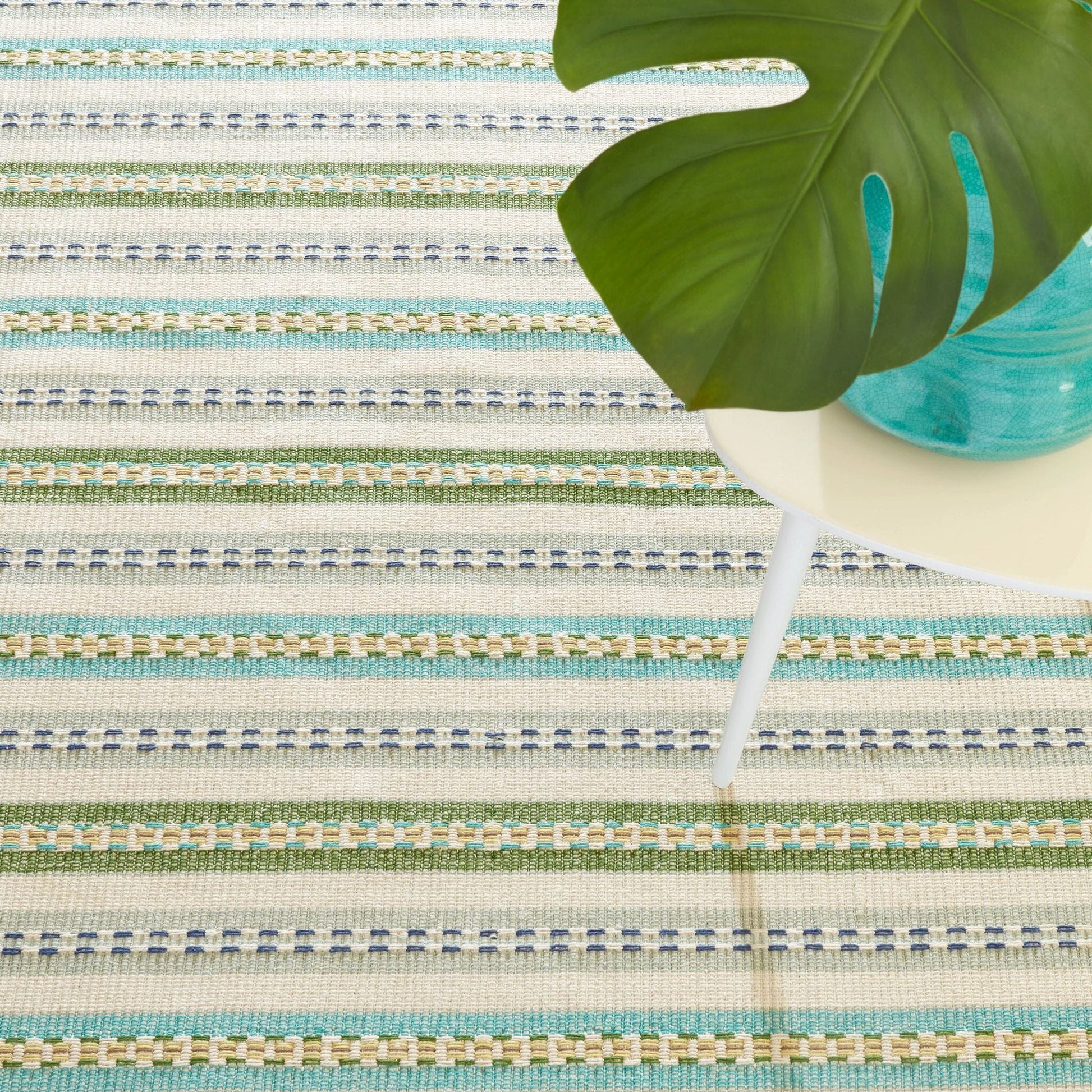 Long Slade Teal Handwoven Cotton Rug Rugs 