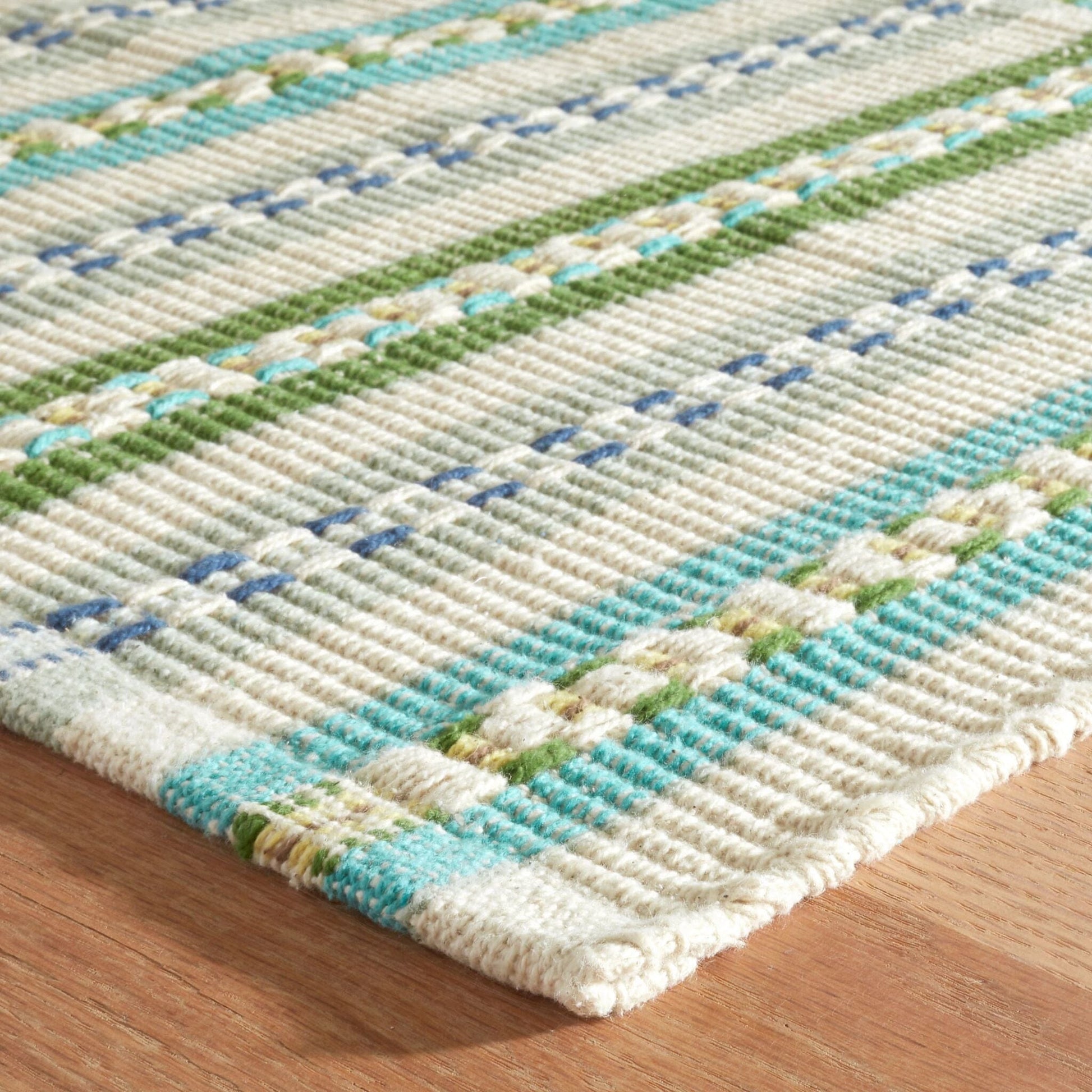 Long Slade Teal Handwoven Cotton Rug Rugs 