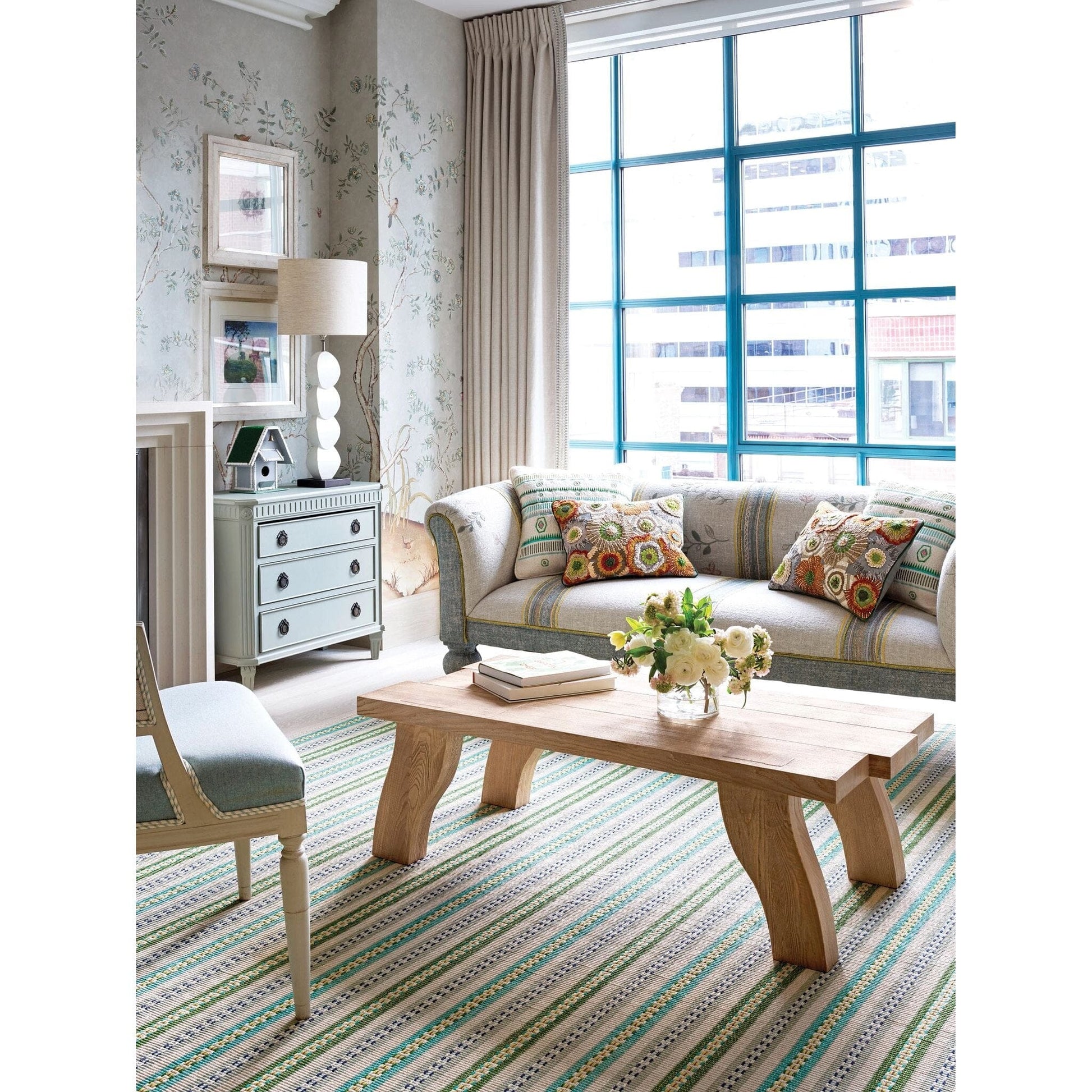 Long Slade Teal Handwoven Cotton Rug Rugs 