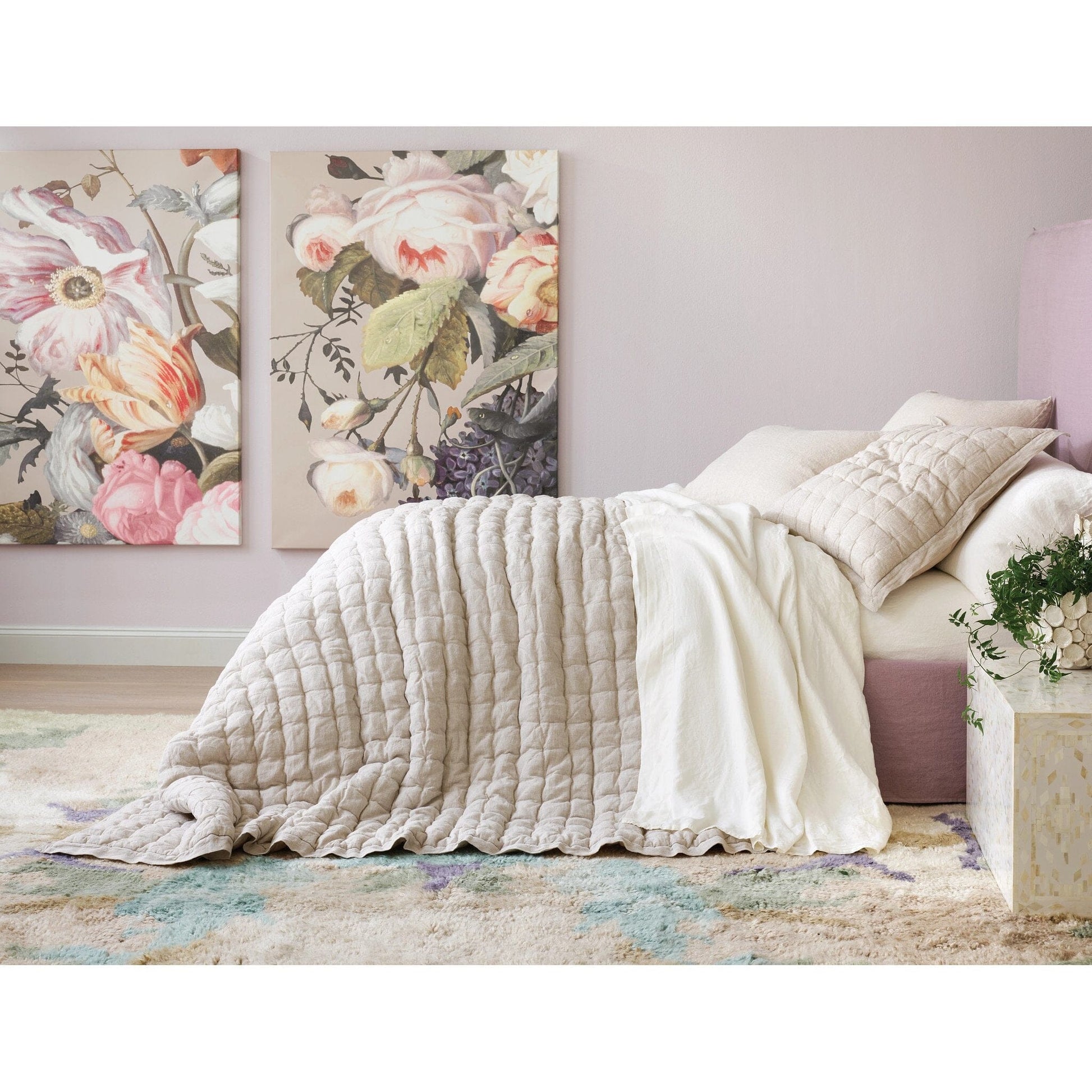 Lush Linen Natural Puff Sham Quilted Sham 