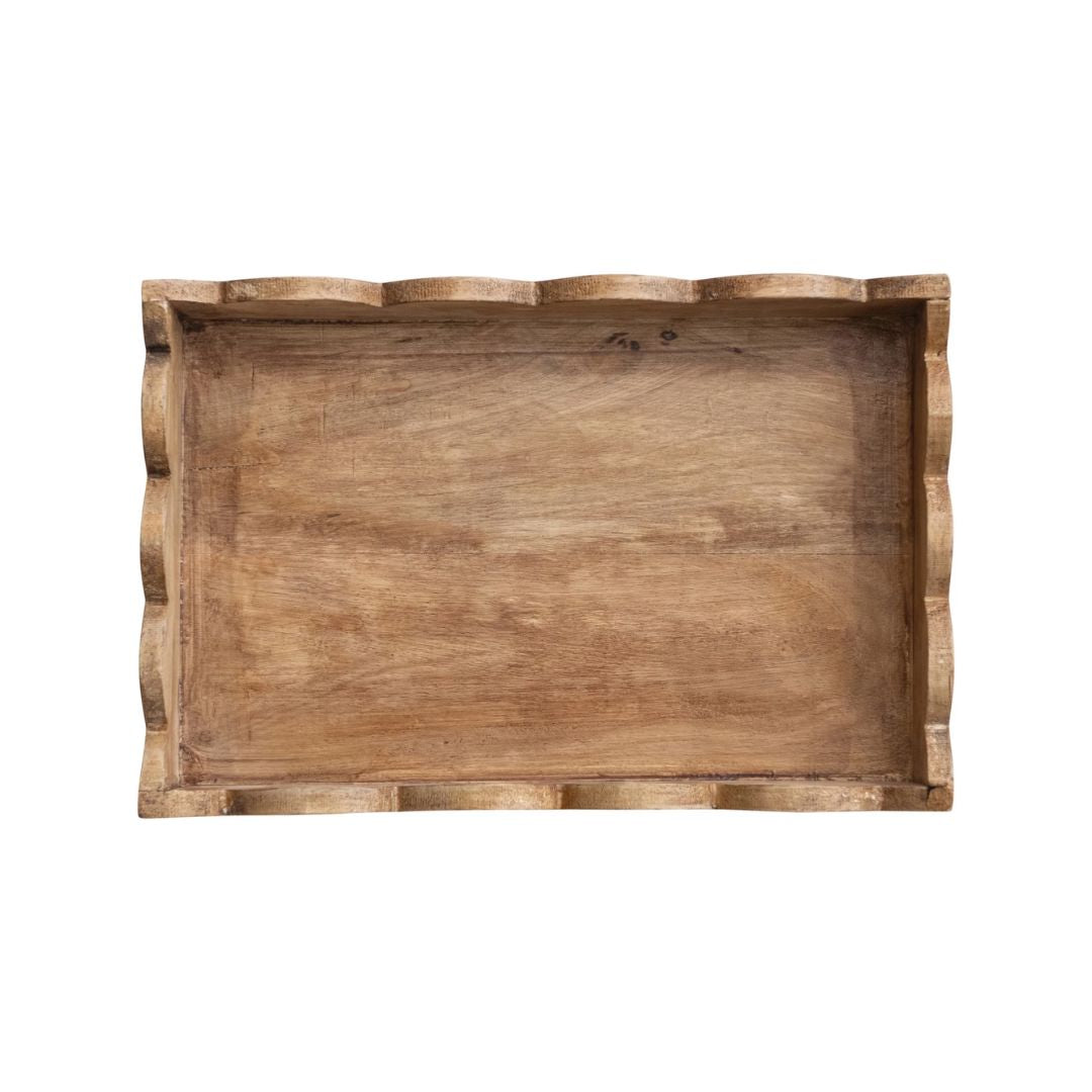 Mango Wood Scalloped Tray Kitchen 