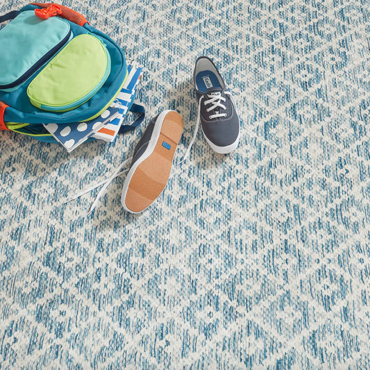 Melange Diamond Blue Machine Washable Rug WASHABLE 