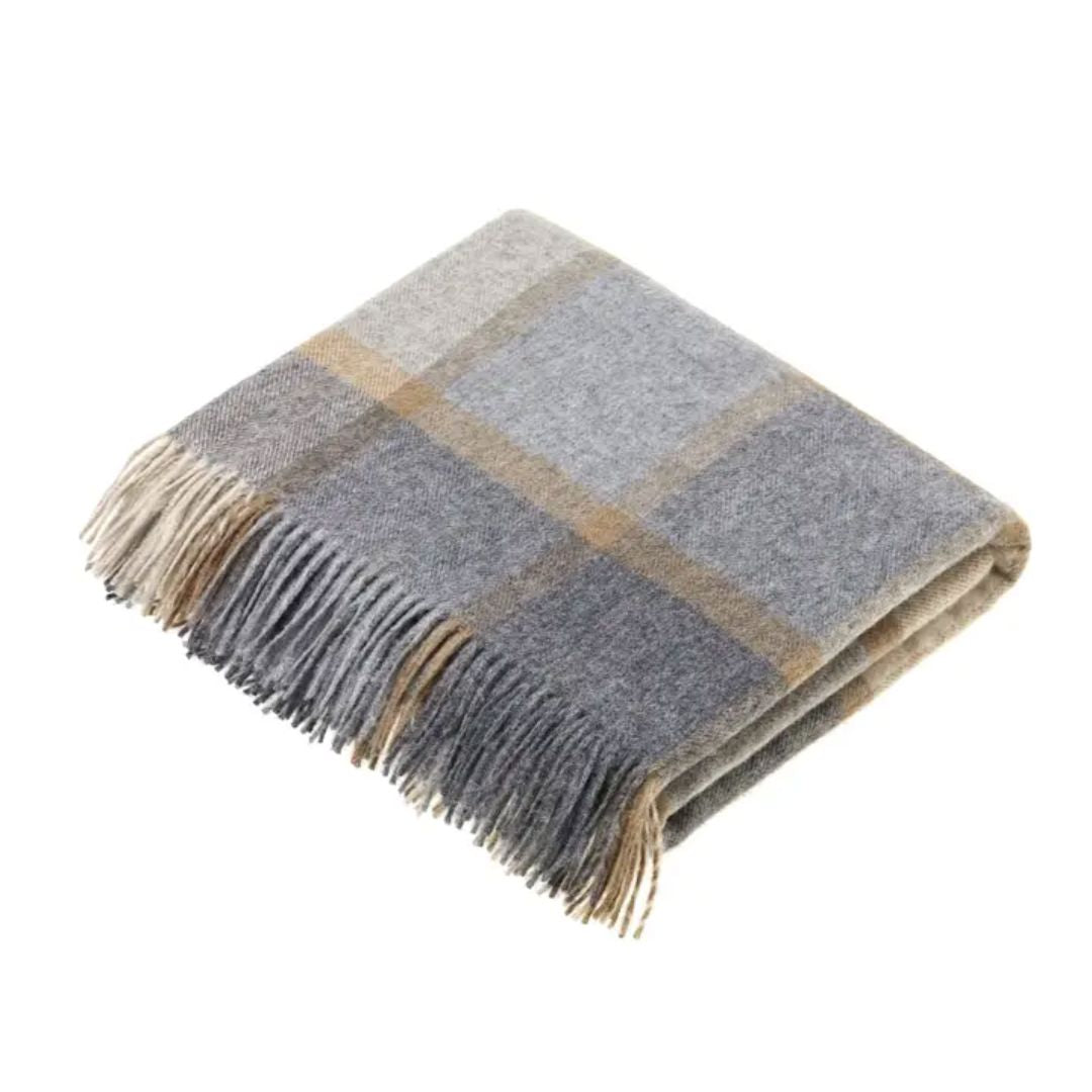 Merino Lambswool Throw- Beige/Grey Block Window Throws 