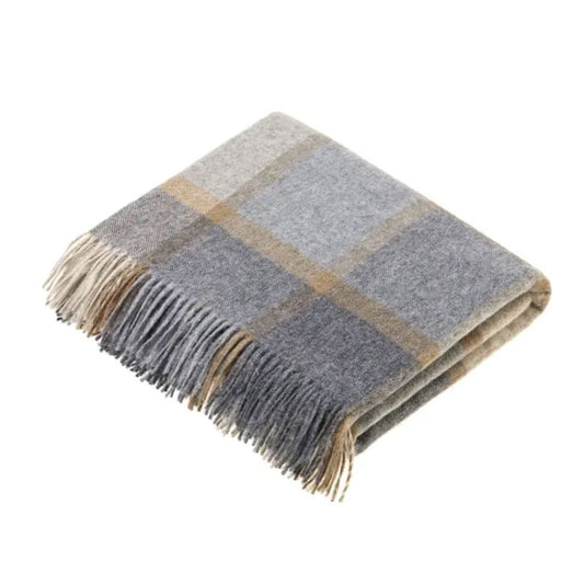 Merino Lambswool Throw- Beige/Grey Block Window Throws 