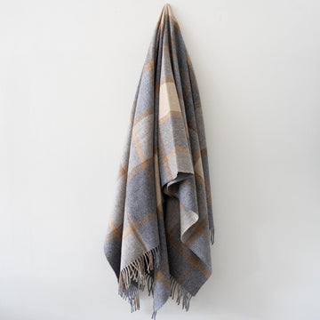 Merino Lambswool Throw- Beige/Grey Block Window Throws 