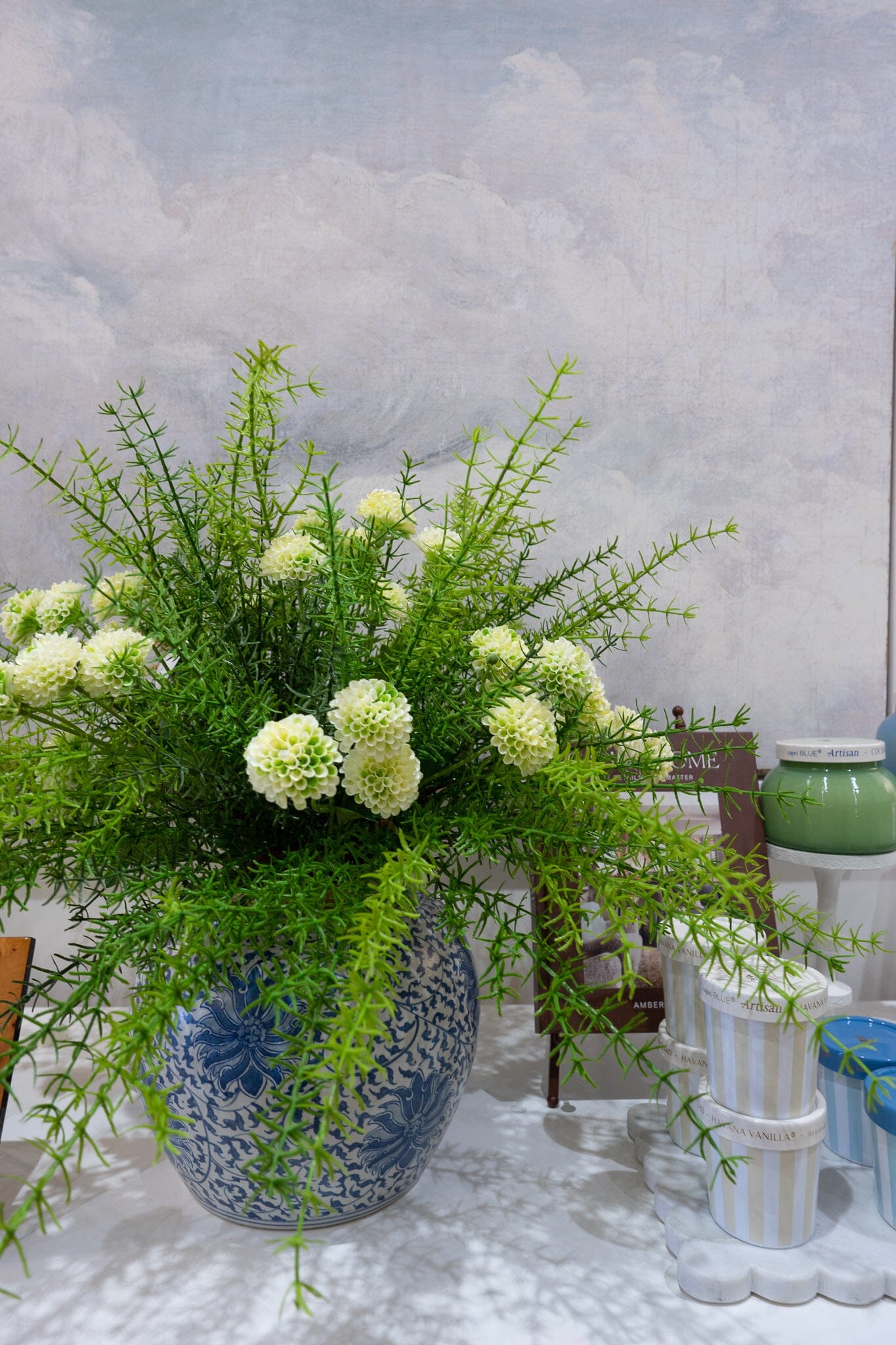 Mini Mum Spray- White Greenery 