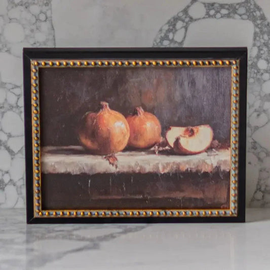 Moody Pomegranate | Gold Beaded Black French Framed Art Framed Art 