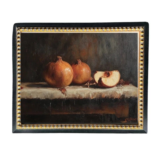 Moody Pomegranate | Gold Beaded Black French Framed Art Framed Art 