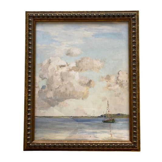 Ocean Scene With Boat Vintage Print Framed Art 