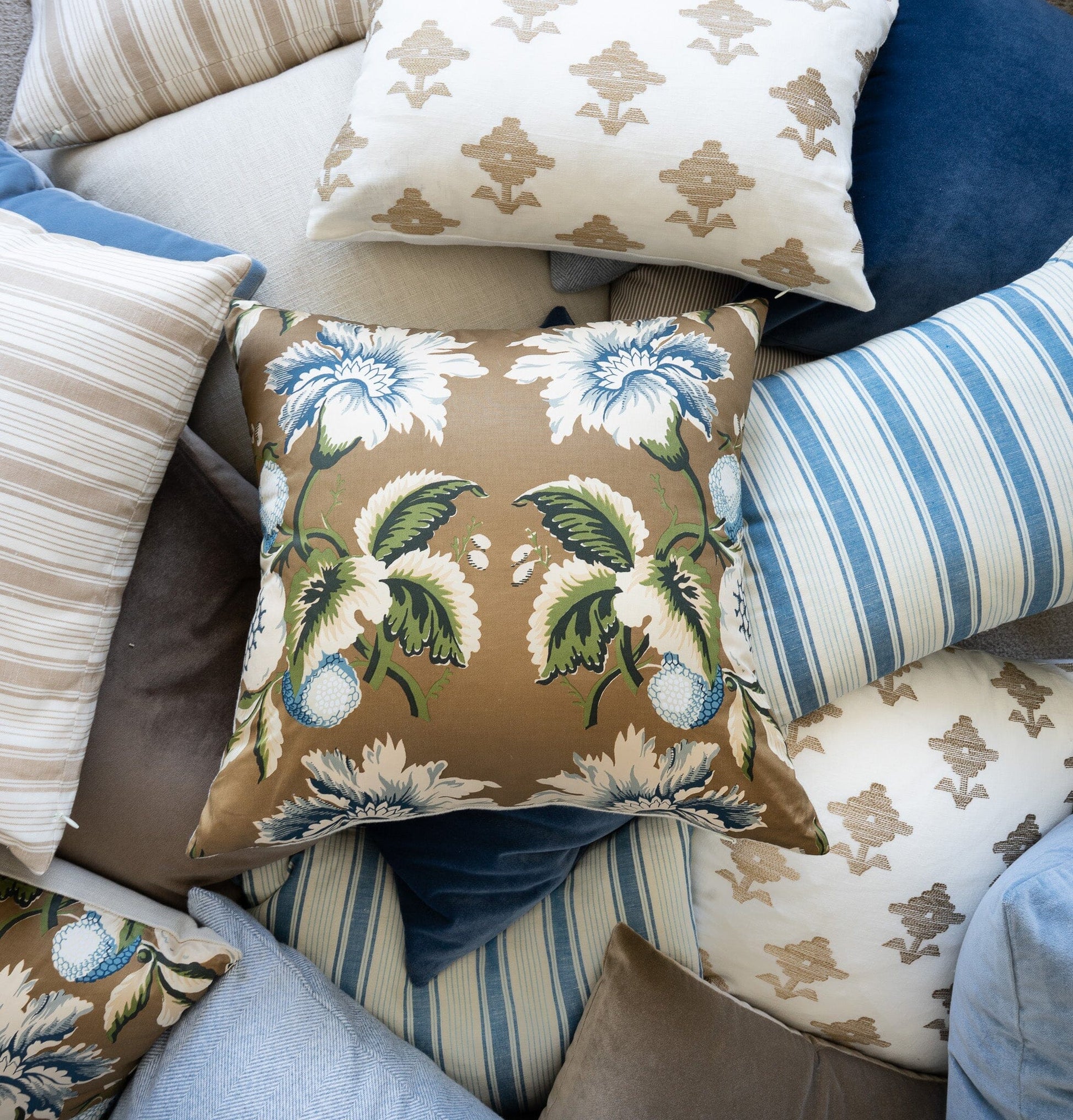 Ojai Stripe Lumbar Pillow-Blue Pillows 