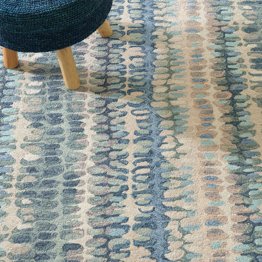 Paint Chip Blue Hand Micro Hooked Wool Rug Rugs 