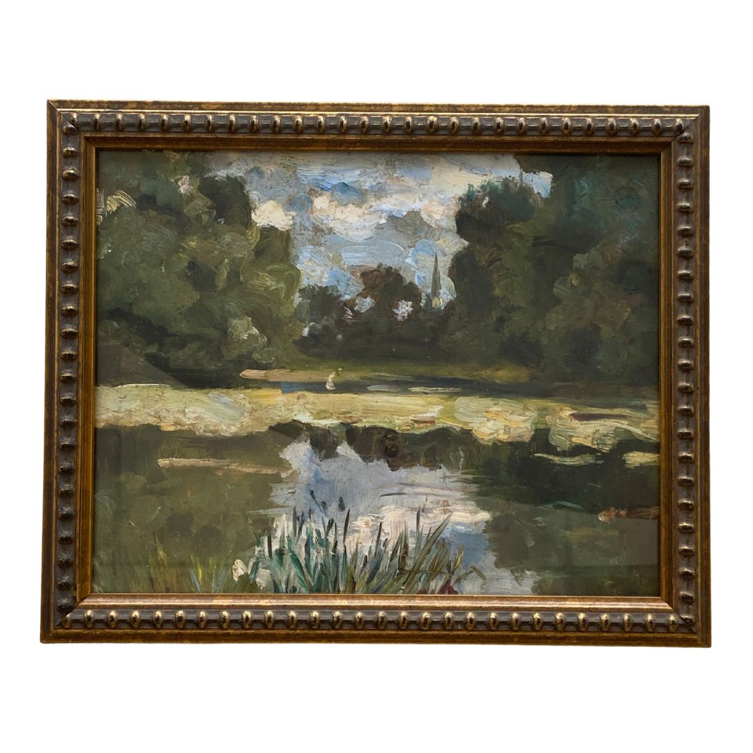 Painting of a Pond Vintage Print Framed Art 