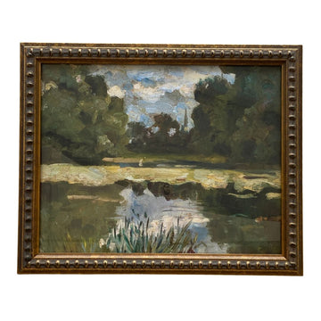 Painting of a Pond Vintage Print Framed Art 