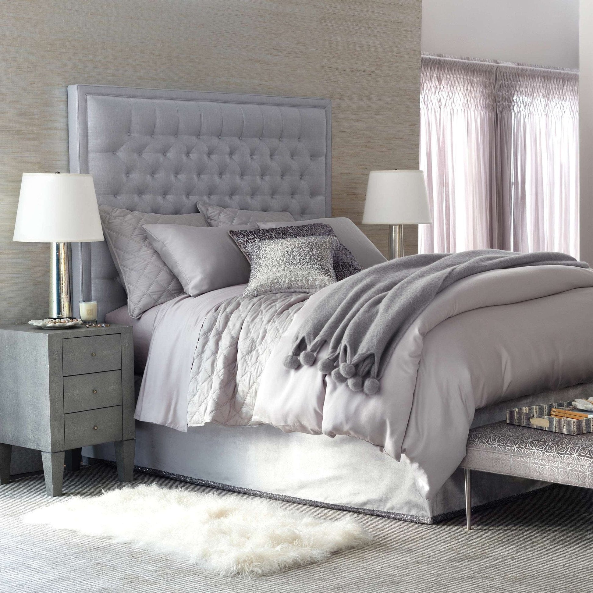 Quilted Silken Solid Grey Coverlet Coverlet 
