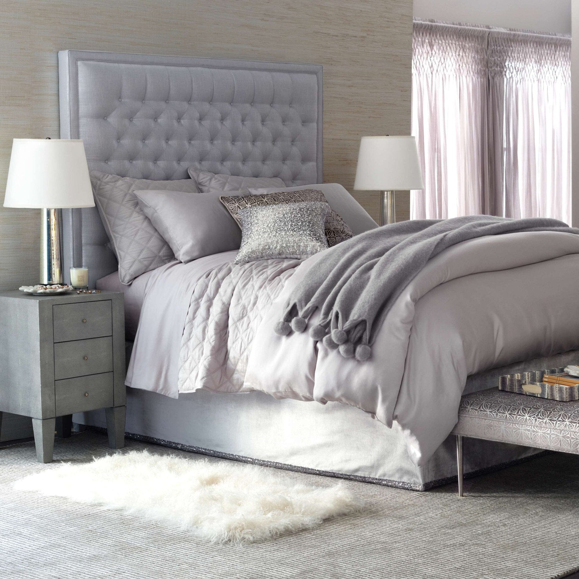 Quilted Silken Solid Grey Sham Coverlet Sham 