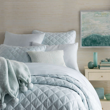 Quilted Silken Solid Robin's Egg Blue Coverlet Coverlet 