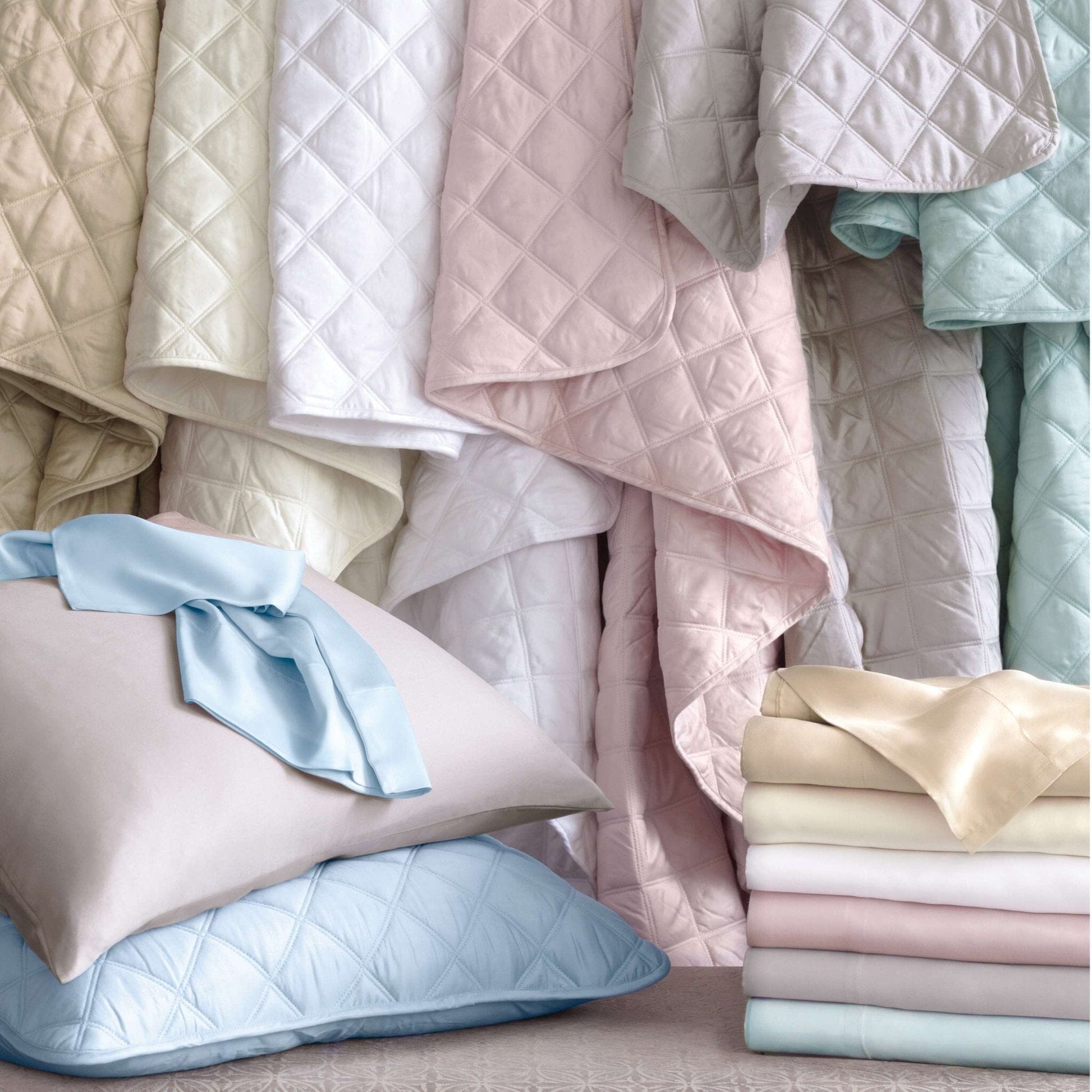 Quilted Silken Solid Robin's Egg Blue Coverlet Coverlet 