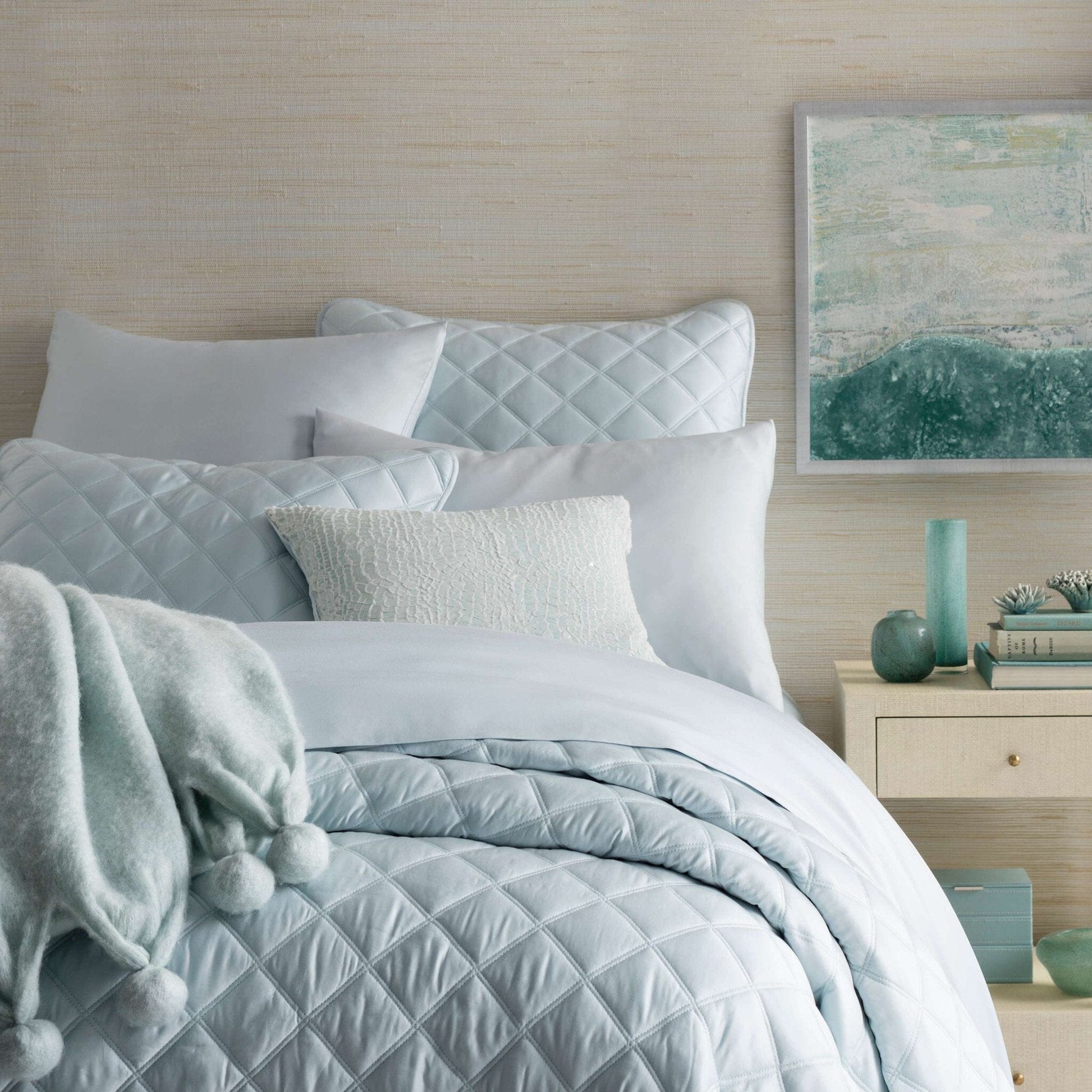 Quilted Silken Solid Robin's Egg Blue Sham Coverlet Sham 