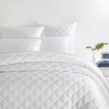 Quilted Silken Solid White Coverlet Coverlet 