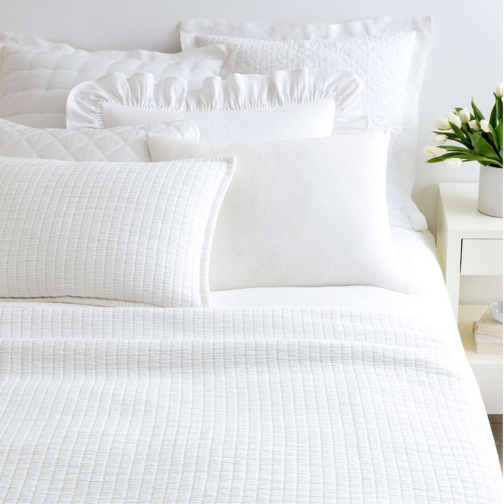 Quilted Silken Solid White Sham Coverlet Sham 