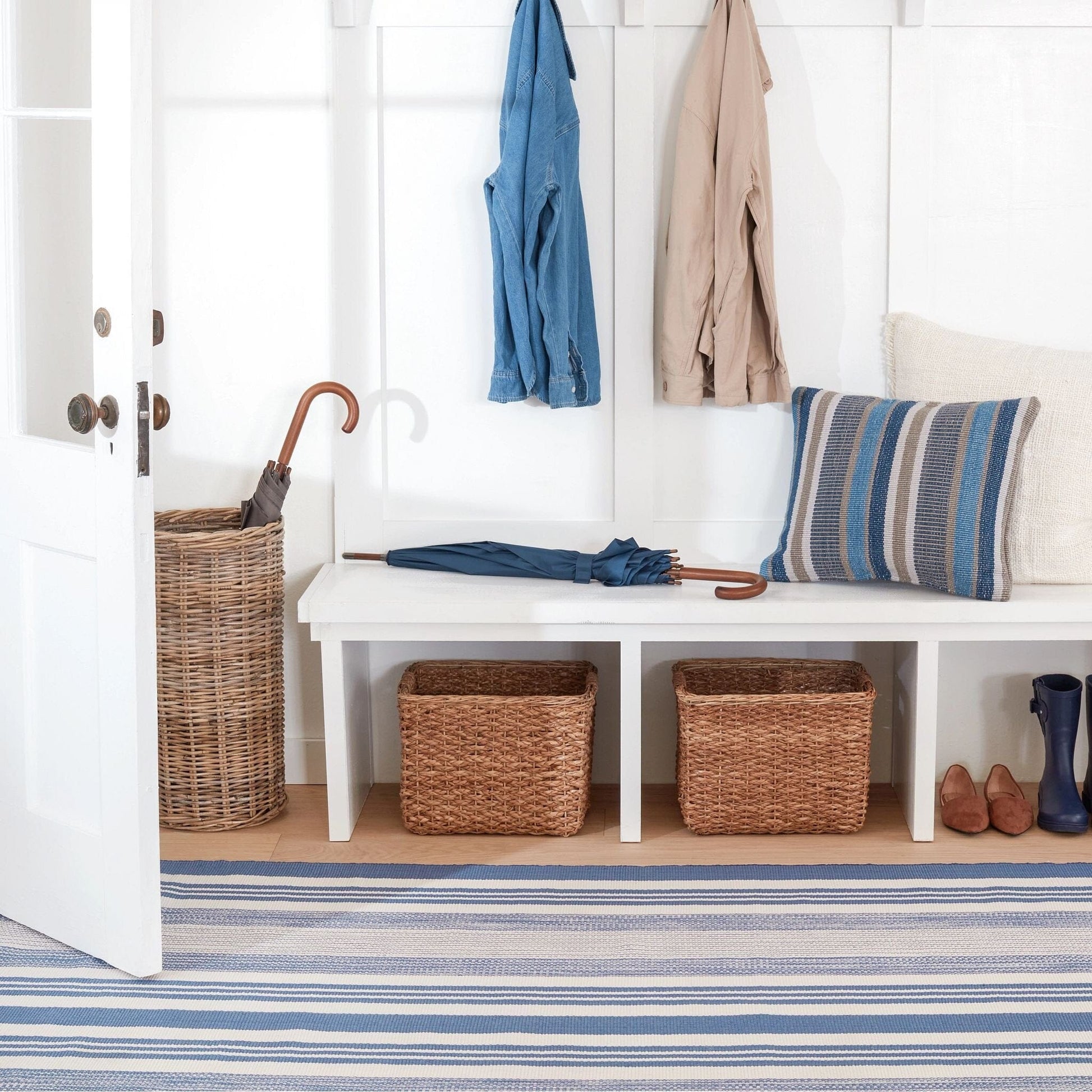 Quincy Stripe Denim Handwoven Indoor/Outdoor Rug RUGS 