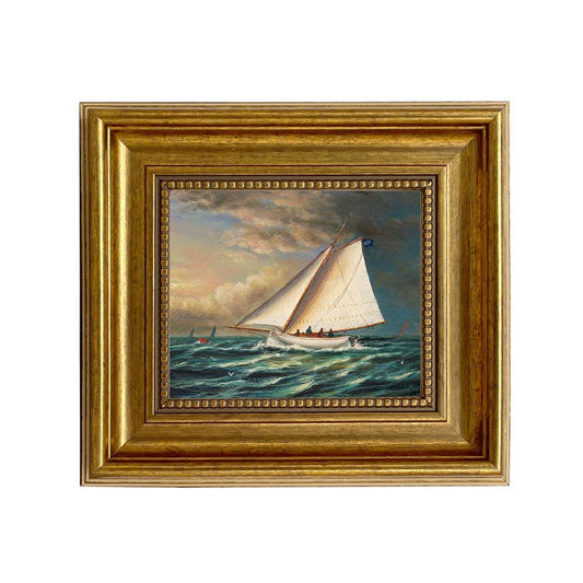 Racing Boat Vintage Painting Print on Canvas 5" x 6" Antiqued Gold 