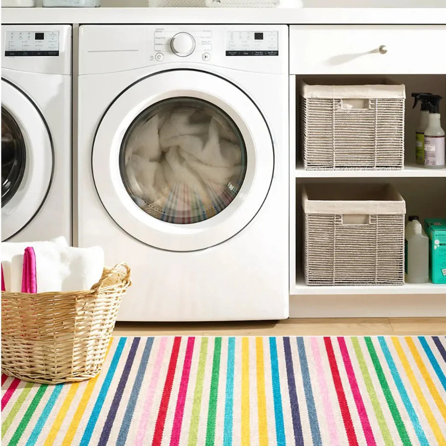 Rainbow Stripe Multi Machine Washable Rug WASHABLE 