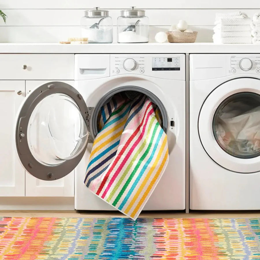 Rainbow Stripe Multi Machine Washable Rug WASHABLE 