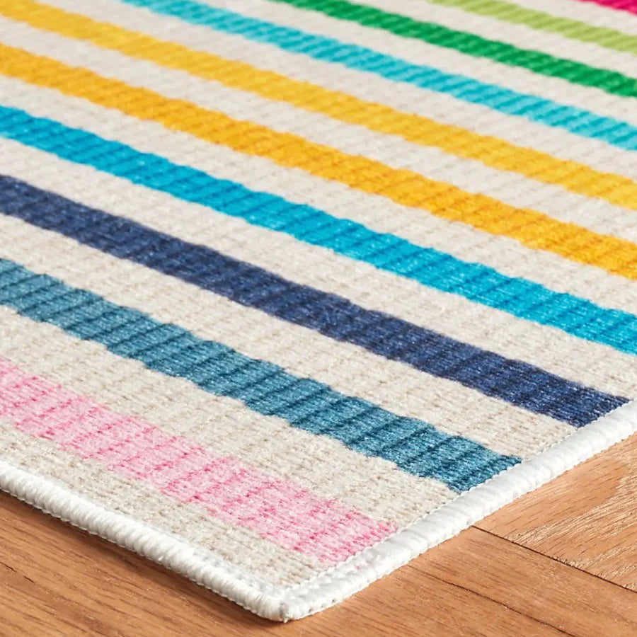 Rainbow Stripe Multi Machine Washable Rug WASHABLE 