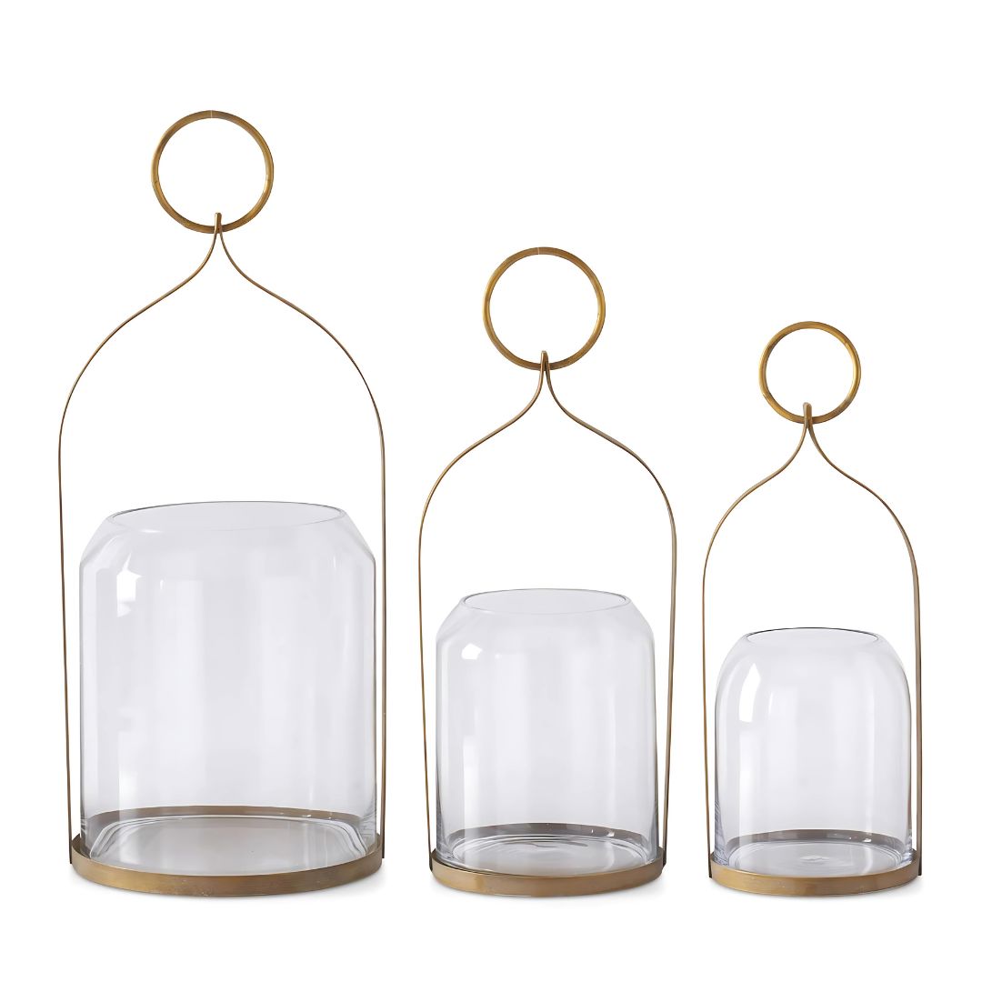 Round Antiqued Gold Metal Lanterns Objects & Accents 