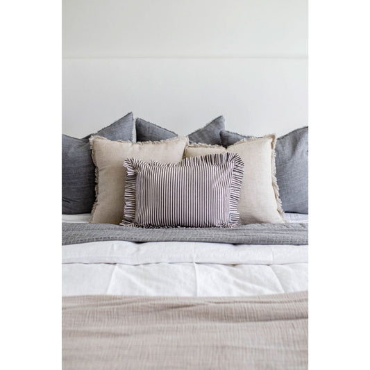 Ruffle Lumbar Pillow Brown and White Stripes Pillows 